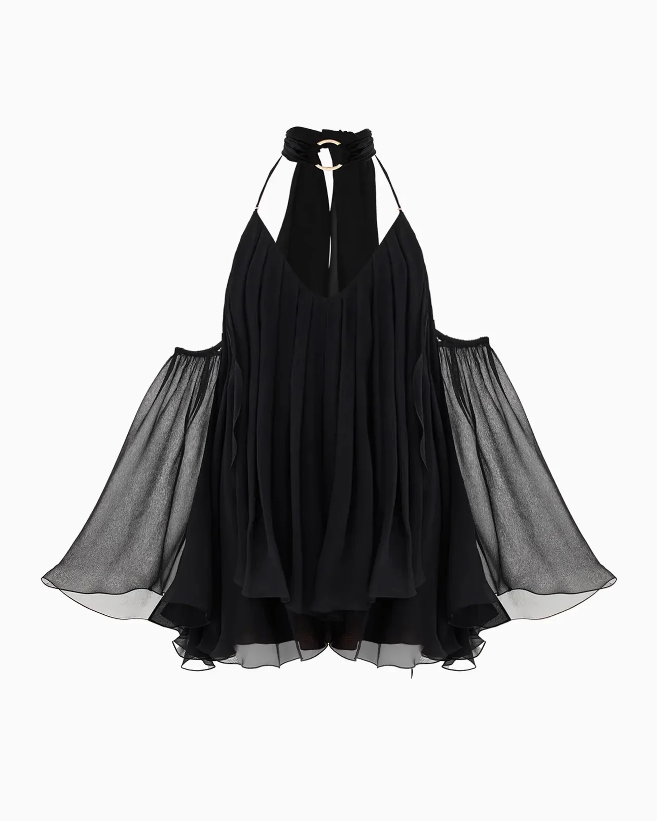Bell Sleeve Off-Shoulder Chocker A-line Frill Mini Dress