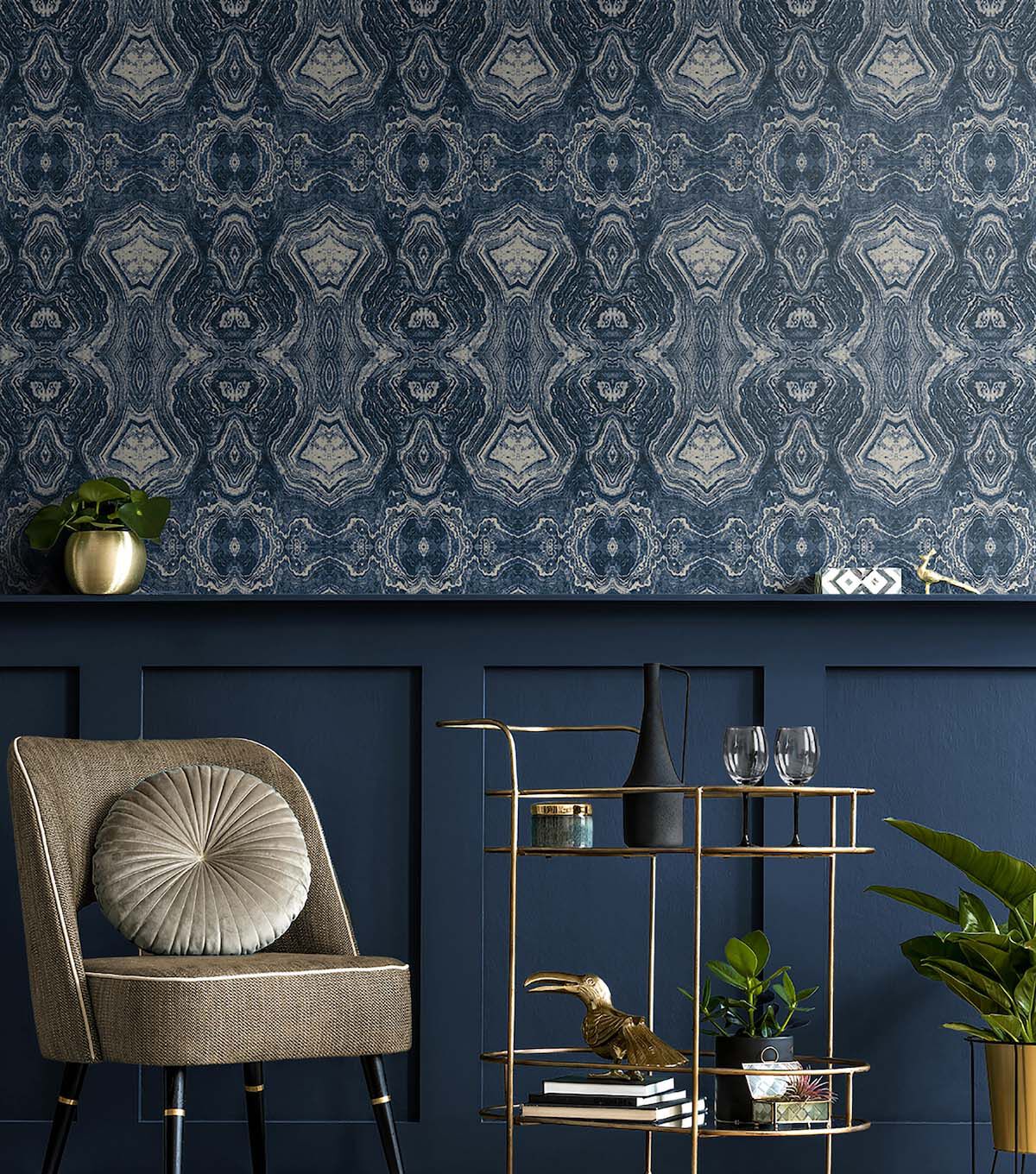 Surface Style 20.5' x 18' Indigo Mineral Springs Peel & Stick Wallpaper