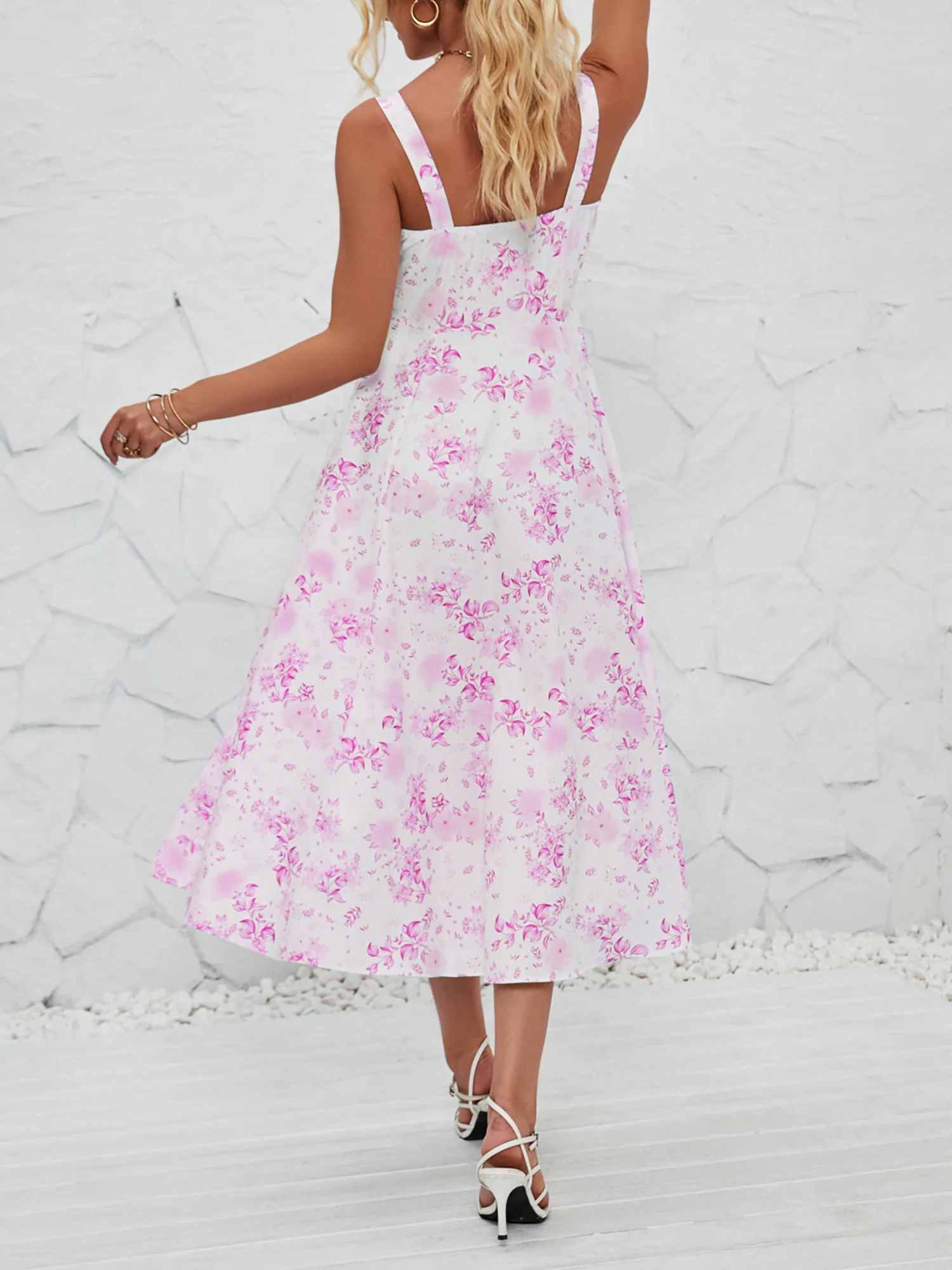 Floral Sleeveless Lace-Up Side Slit Dress Sundress