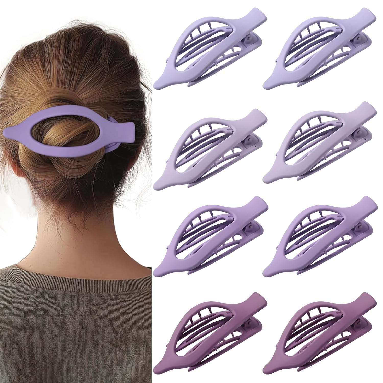 8 Pack Flat Hair Clips for Women,Matte No Crease Flat Claw Clips, Large Strong Hold Barrettes for Thick & Thin Hair, French Duckbill Styling Accessories