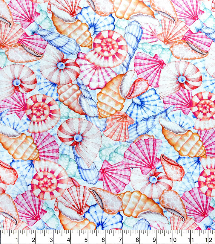 Pink Packed Seashells Novelty Cotton Fabric