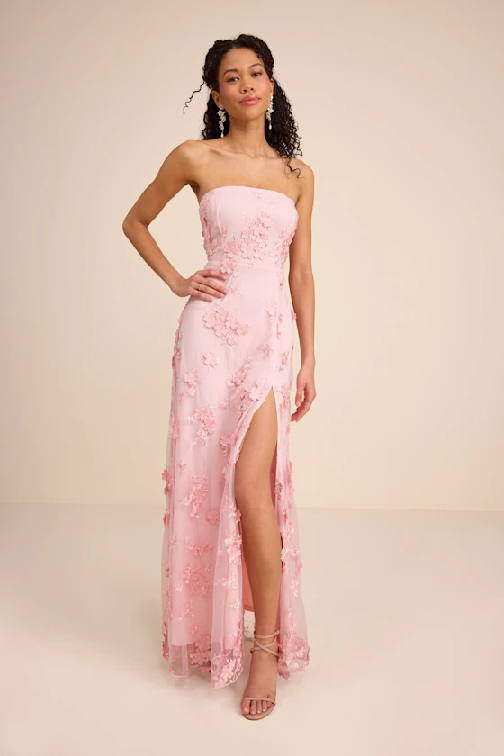 Rare Presence Blush 3D Floral Embroidered Maxi Dress