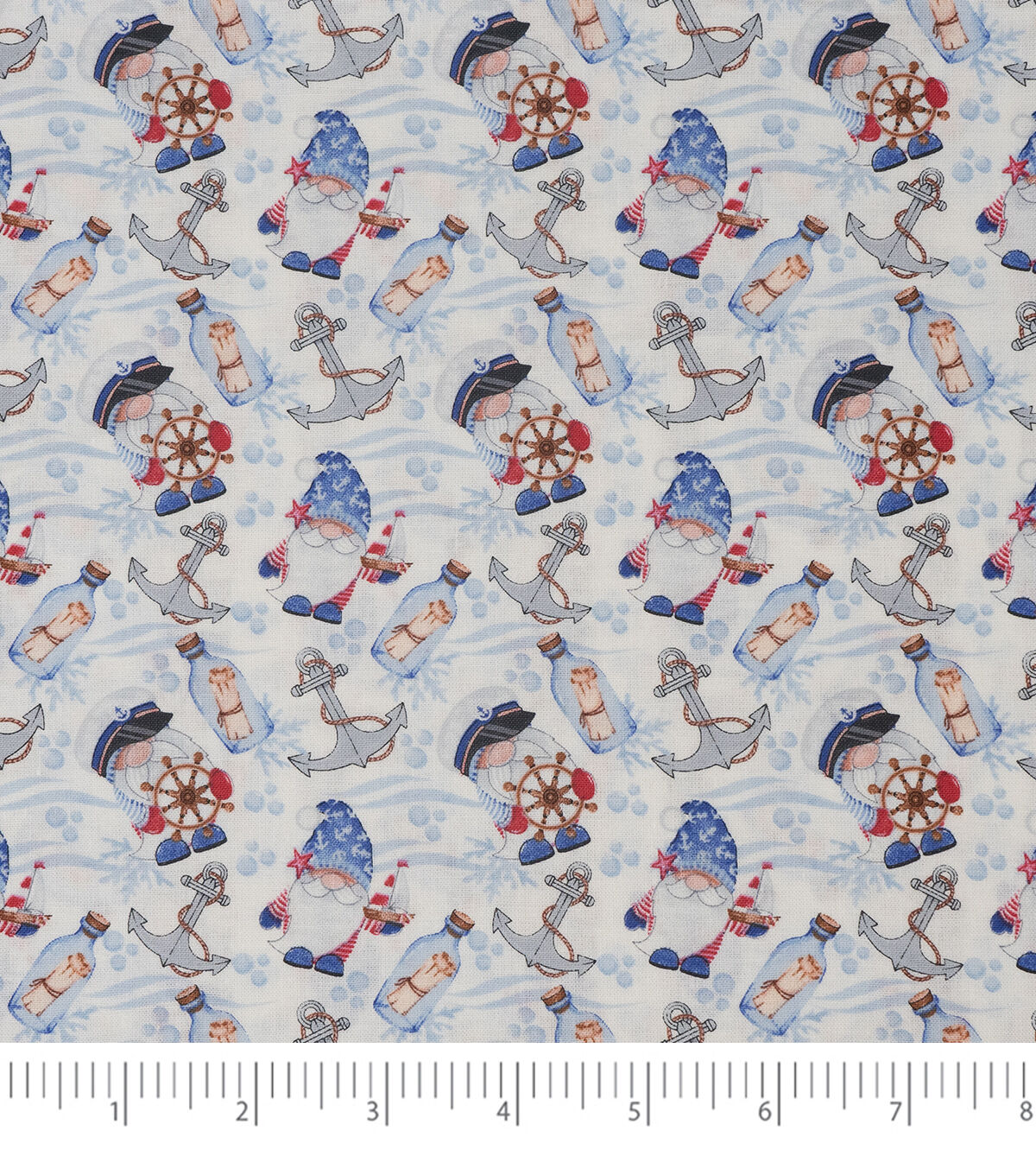 Nautical Gnomes on Blue Novelty Cotton Fabric