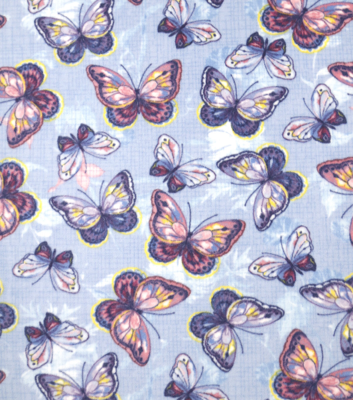 Purple & Pink Butterflies on Blue Anti Pill Fleece Fabric