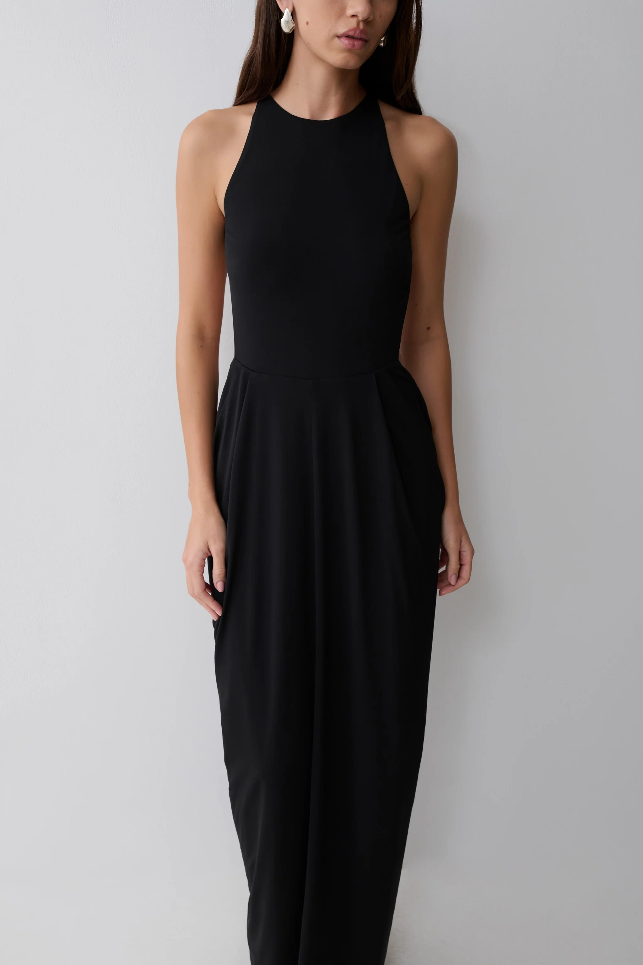 Low Back Halter Maxi Dress - Black