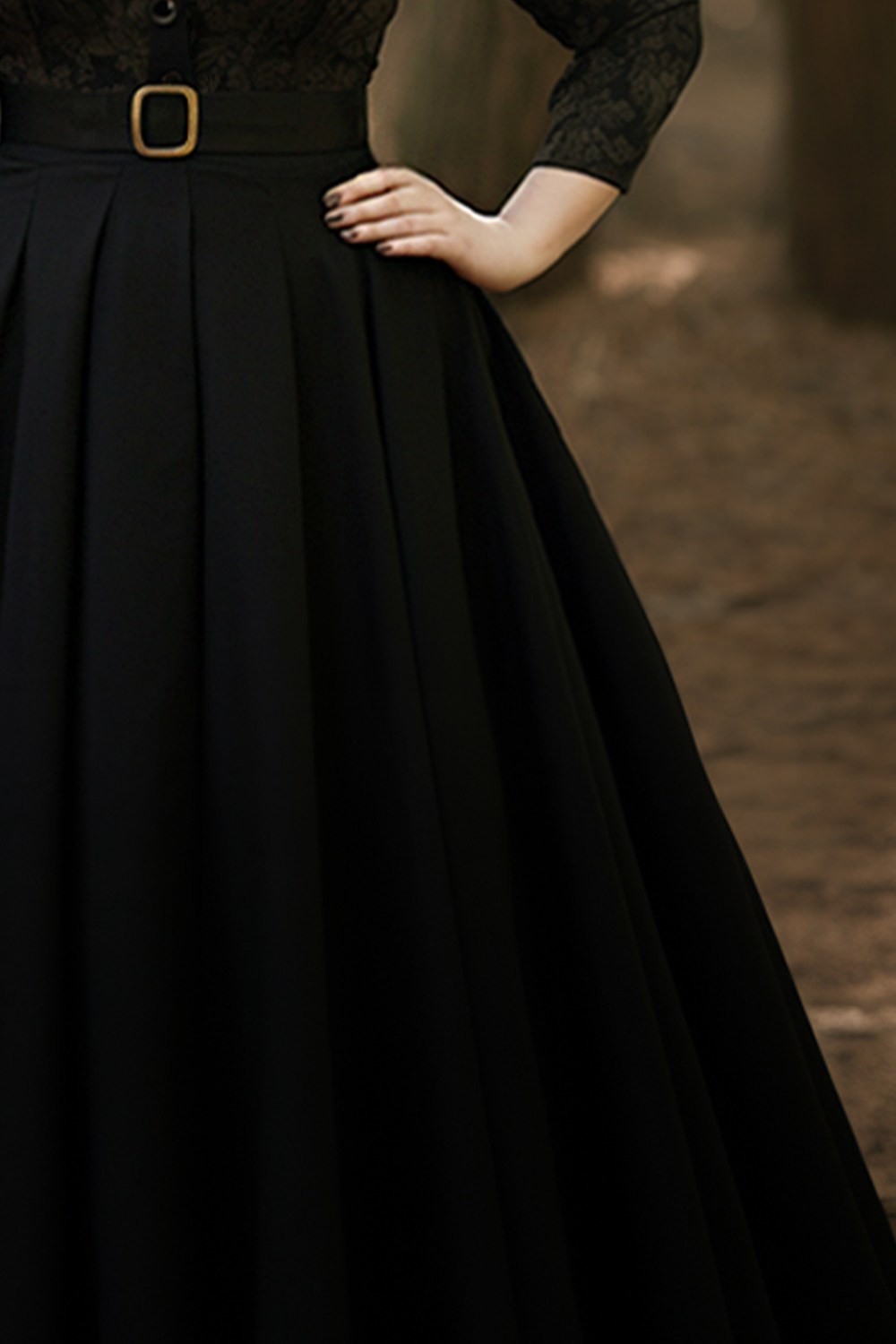 Flycurvy Plus Size Goth Black Floral Print Button 3/4 Sleeve Maxi Dress