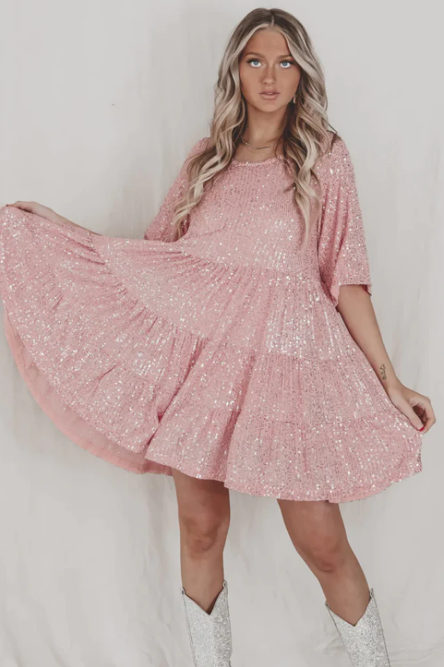 My Queen Sequin Baby Doll Dress