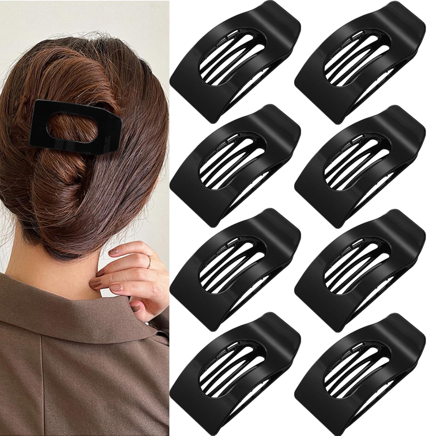 8 Pack Flat Hair Clips for Women – Large Matte Rectangle No-Slip Claw Clips, Strong Hold Square Hair Accessories for Thick & Thin Hair, Lay Flat Design for Work & Daily Styling