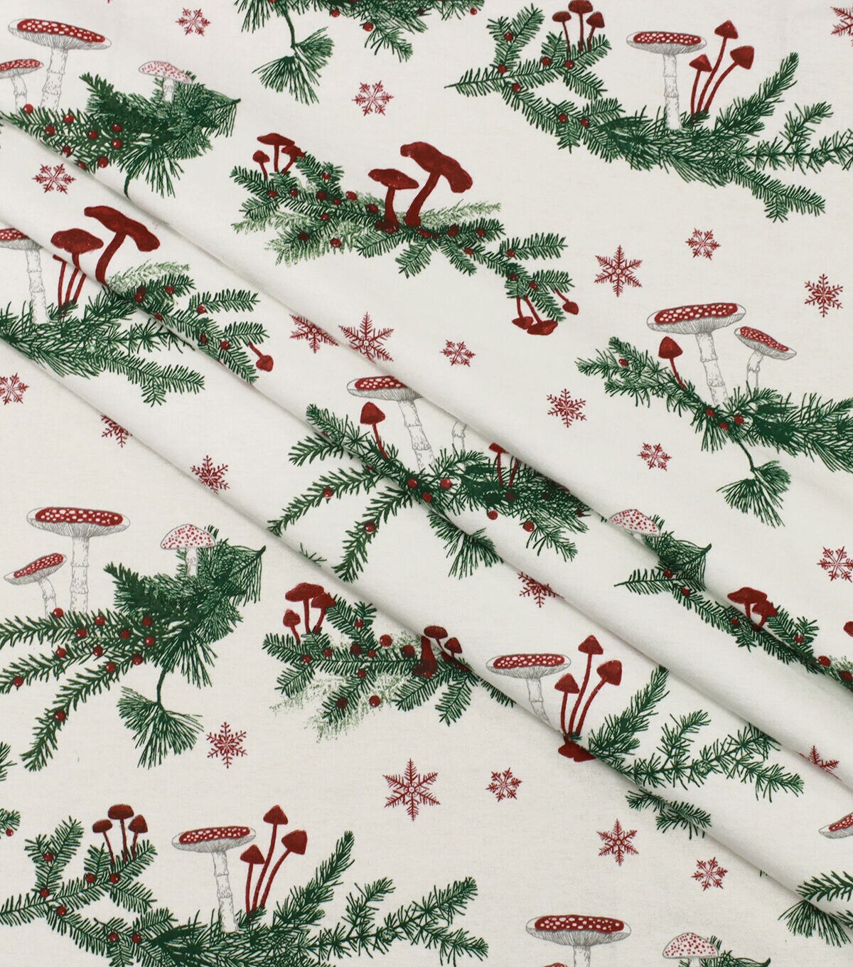 Greenery Mushrooms Super Snuggle Christmas Flannel Fabric