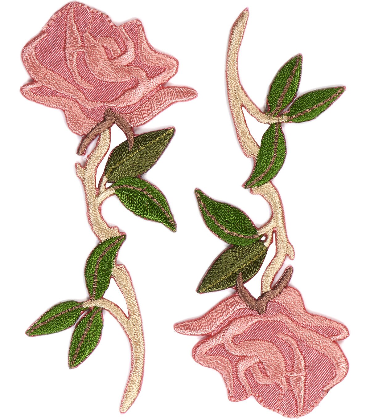 2 x 4 Pink Roses With Stem Iron On Patches 2pk by hildie & jo