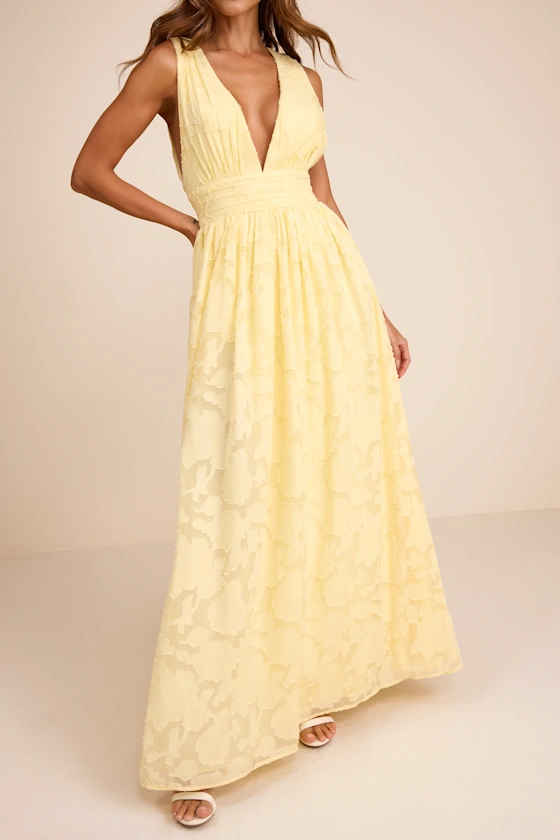 Sweet Sophistication Light Yellow Burnout Floral Maxi Dress