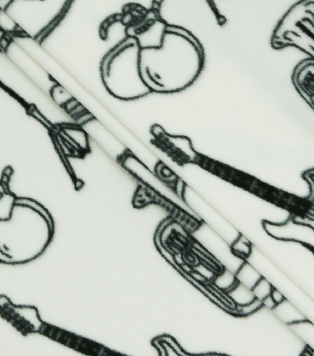 Sketched Instruments on Gray Anti Pill Fleece Fabric
