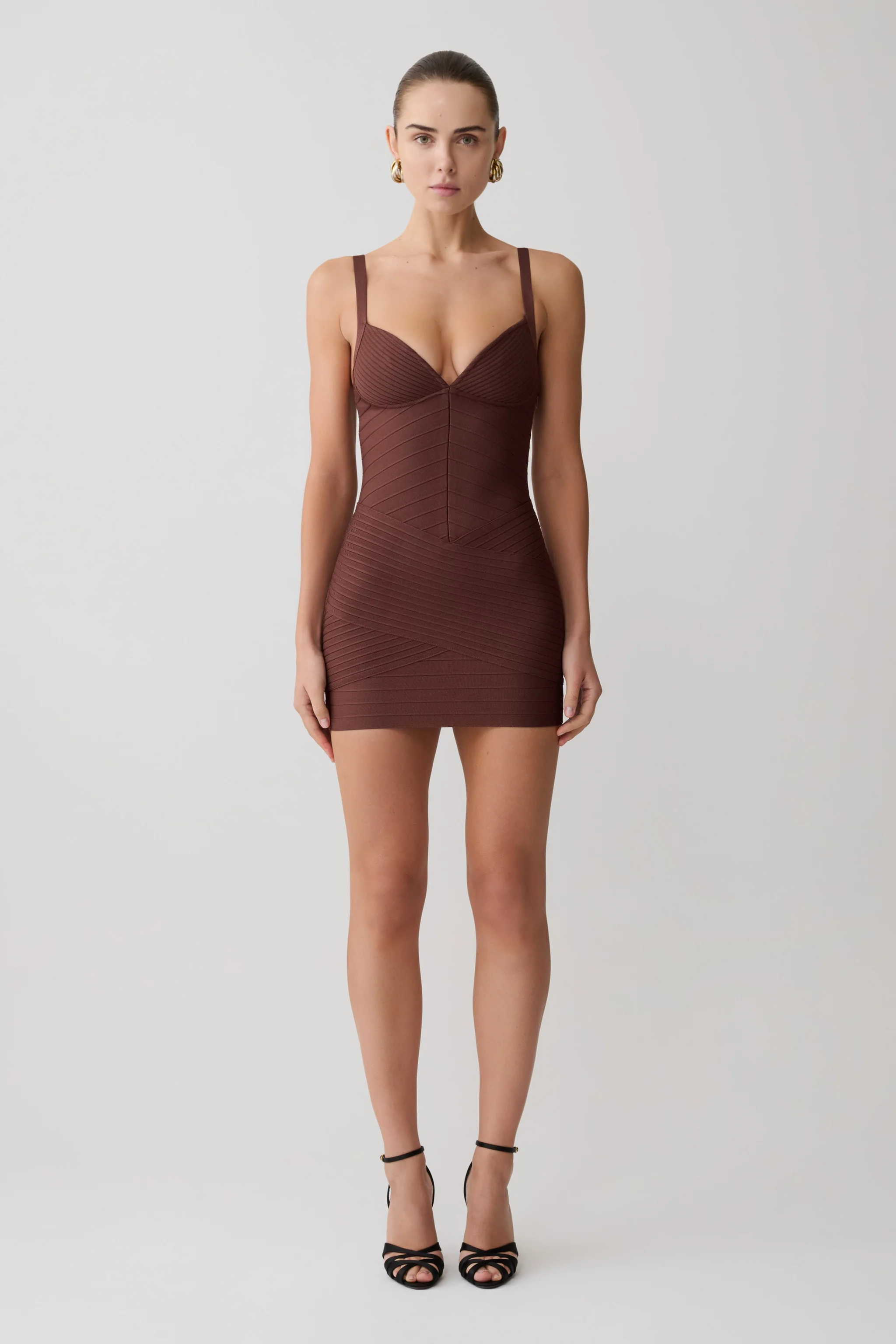 Bandage Knit Mini Dress - Chocolate