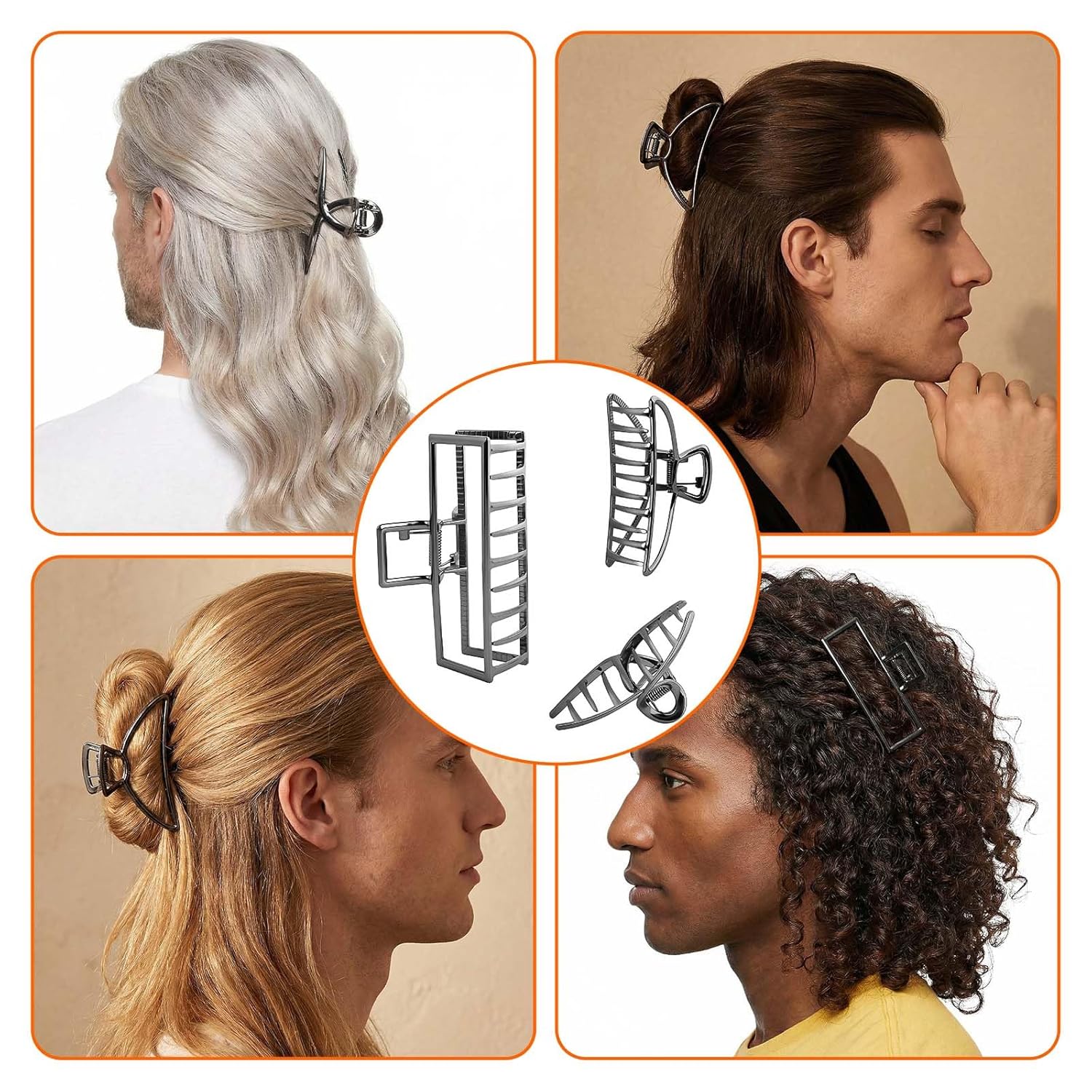 Hair Clips for Men - Mens Hair Claw for Gym, Work & Sports | Black Hair Clips for Thick or Thin Hair (3 Sizes)