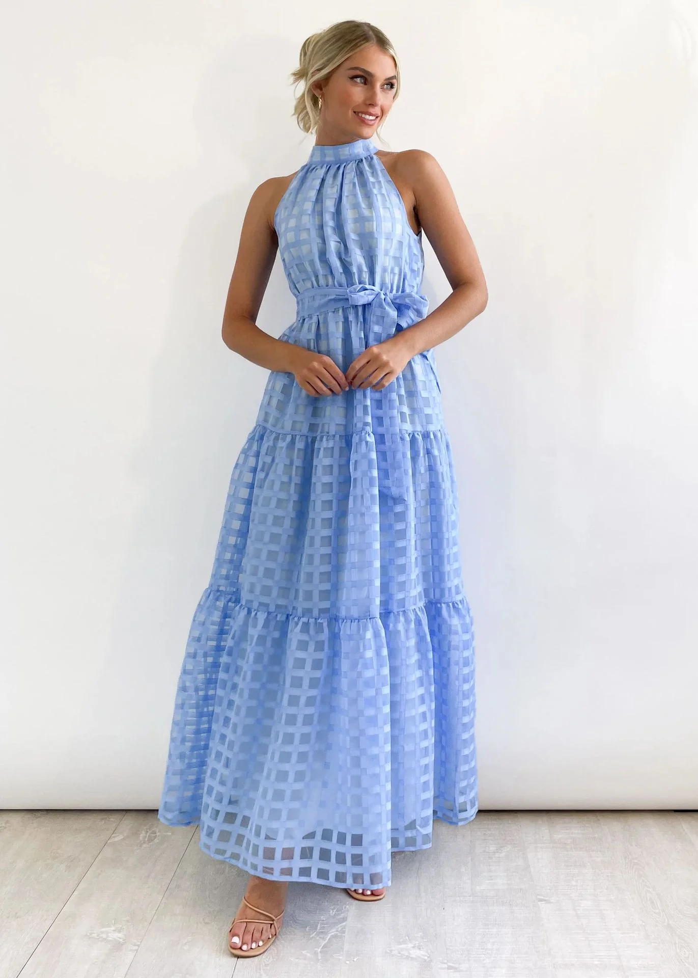 2023 Fashion Trends | Hot Pink Halter Retro Maxi Summer Dress