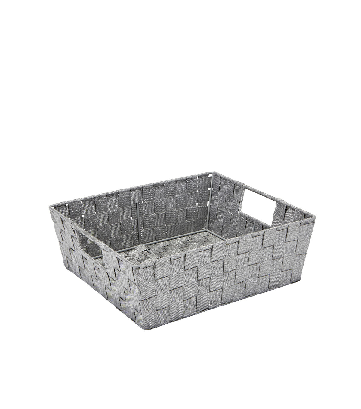 Simplify 13 x 5 Gray & Silver Lurex Striped Woven Storage Shelf Bin