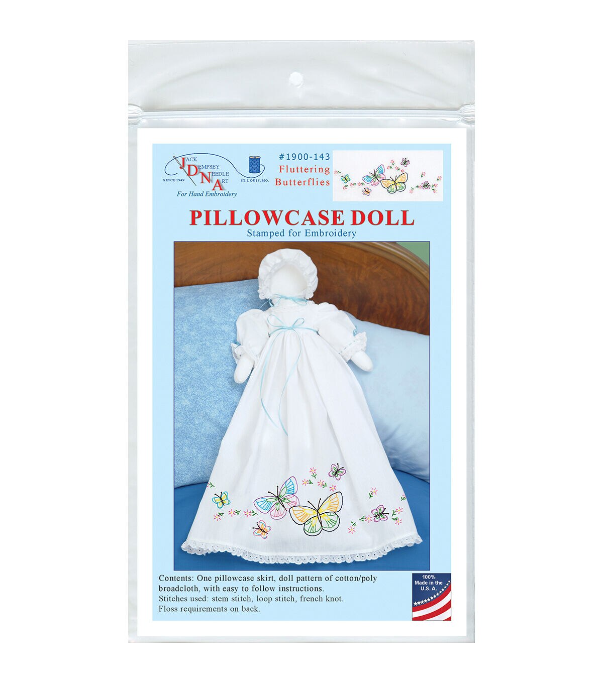 Jack Dempsey Fluttering Butterflies Stamped Pillowcase Doll Kit
