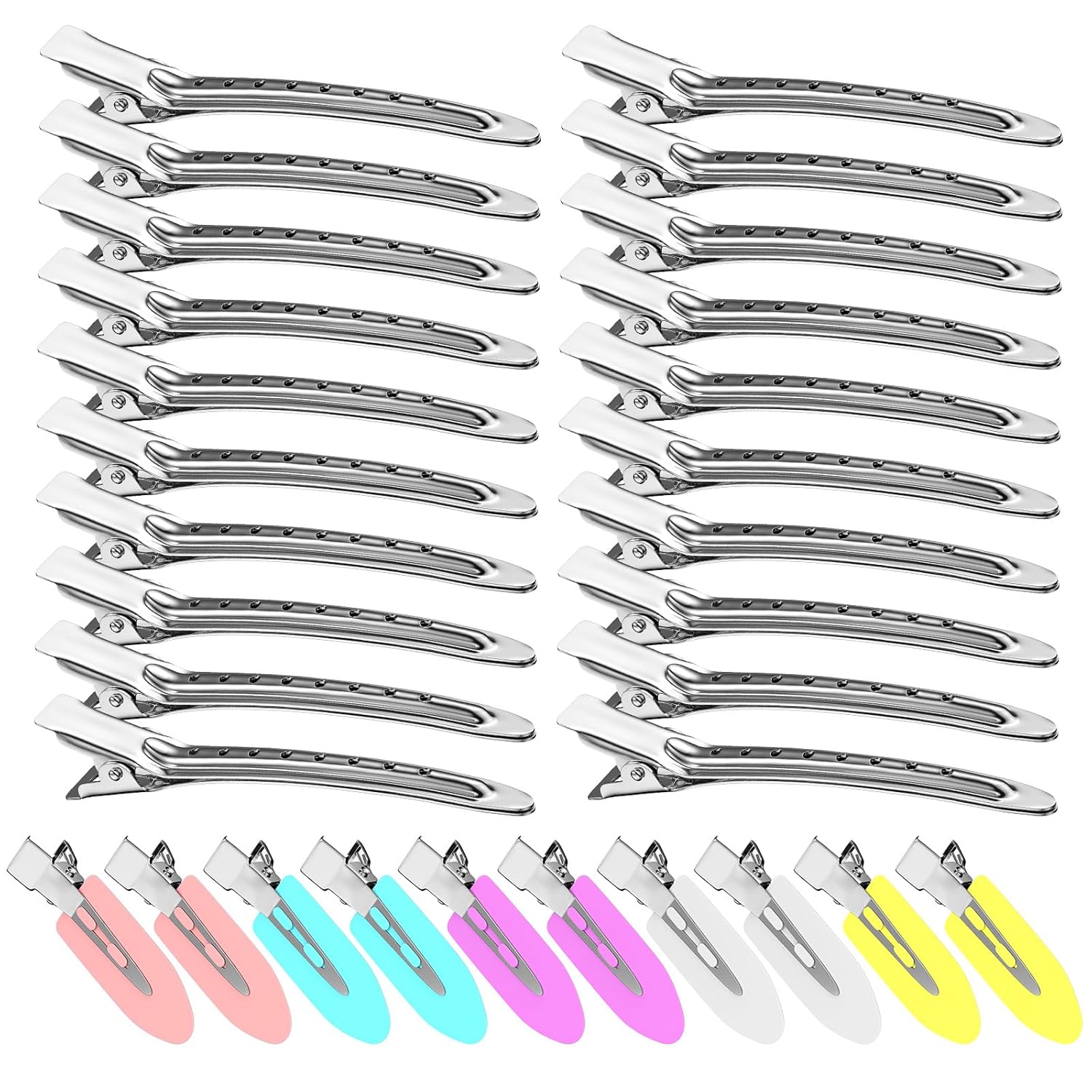 30PCS Metal Alligator Hair Clips, Duck Billed Salon Styling Clips with Holes, Heavy Duty Silver Hair Pins for Women, DIY Bows & Home Use (30 Mixed Sizes)