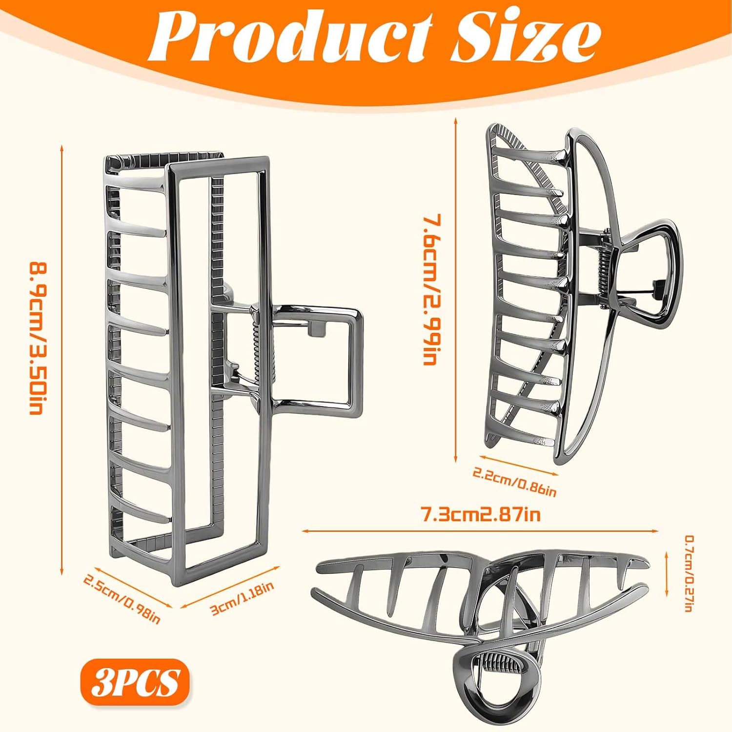 Hair Clips for Men - Mens Hair Claw for Gym, Work & Sports | Black Hair Clips for Thick or Thin Hair (3 Sizes)