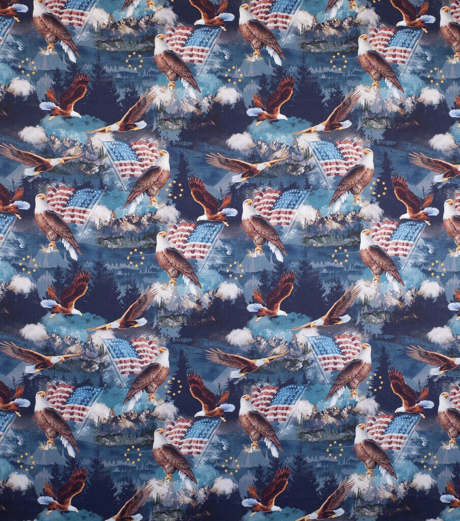 Scenic Eagles In Flight Patriotic Cotton Fabric