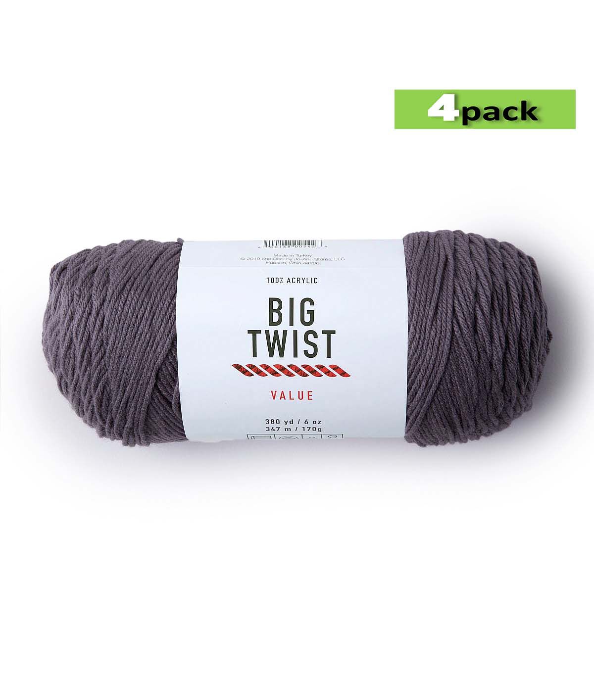 4pk Solid Gray Medium Weight Acrylic 380yd Value Yarn by Big Twist