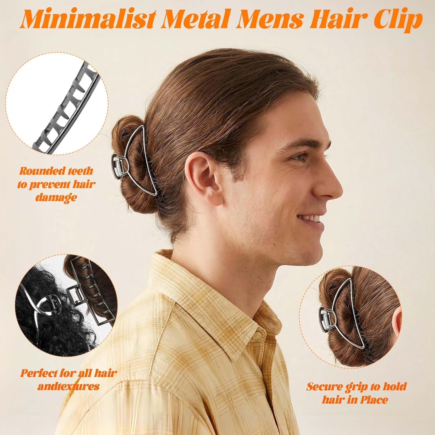 Hair Clips for Men - Mens Hair Claw for Gym, Work & Sports | Black Hair Clips for Thick or Thin Hair (3 Sizes)