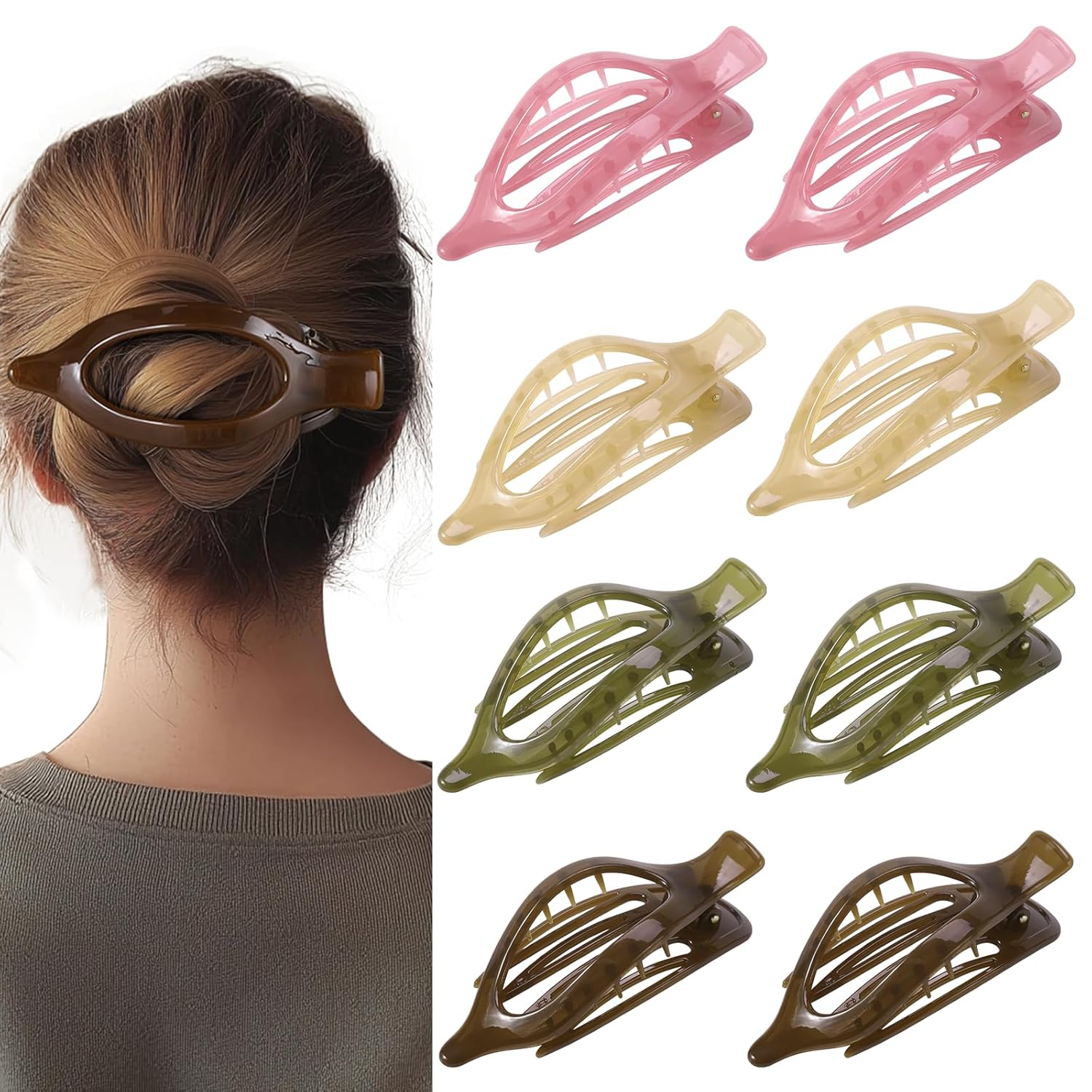 8 Pack Flat Hair Clips for Women,Matte No Crease Flat Claw Clips, Large Strong Hold Barrettes for Thick & Thin Hair, French Duckbill Styling Accessories