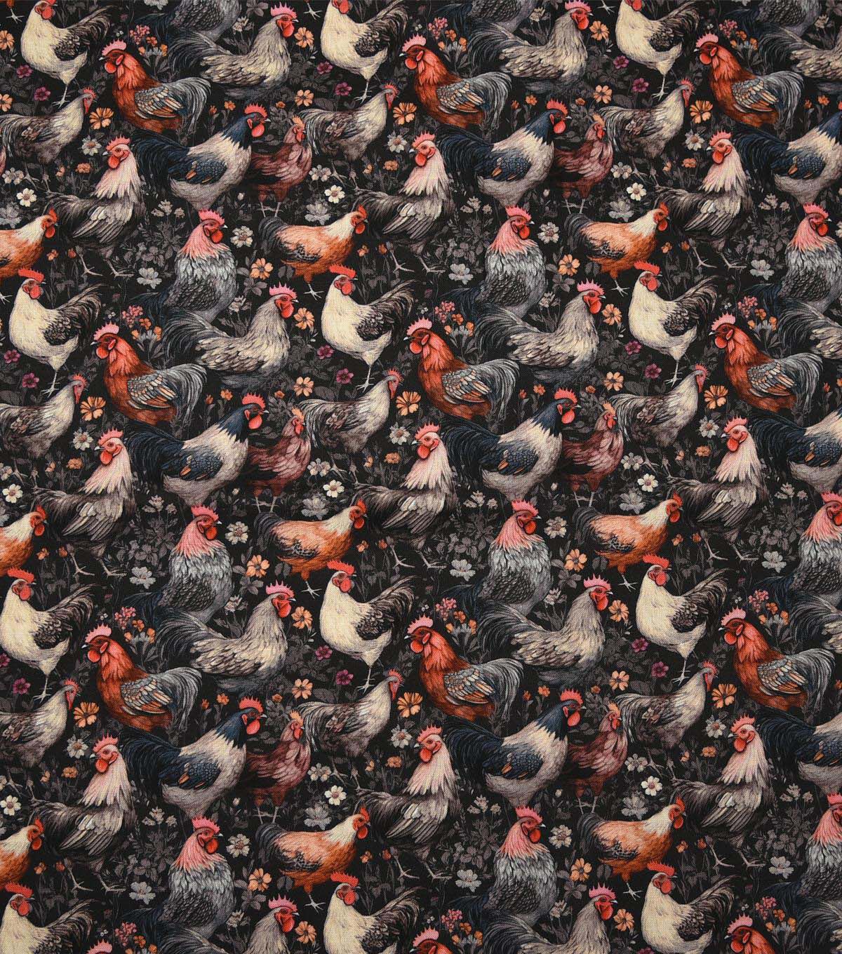 Roosters on Black Novelty Cotton Fabric