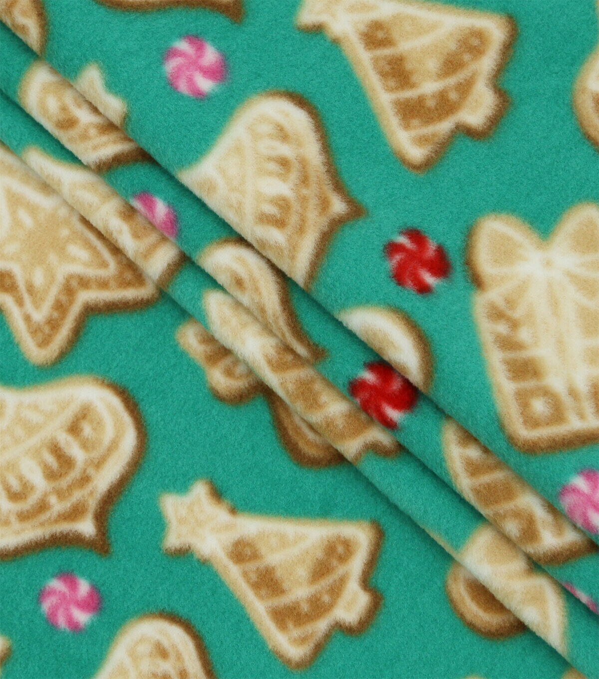 Brown Gingerbread Cookies on Green Anti Pill Fleece Fabric