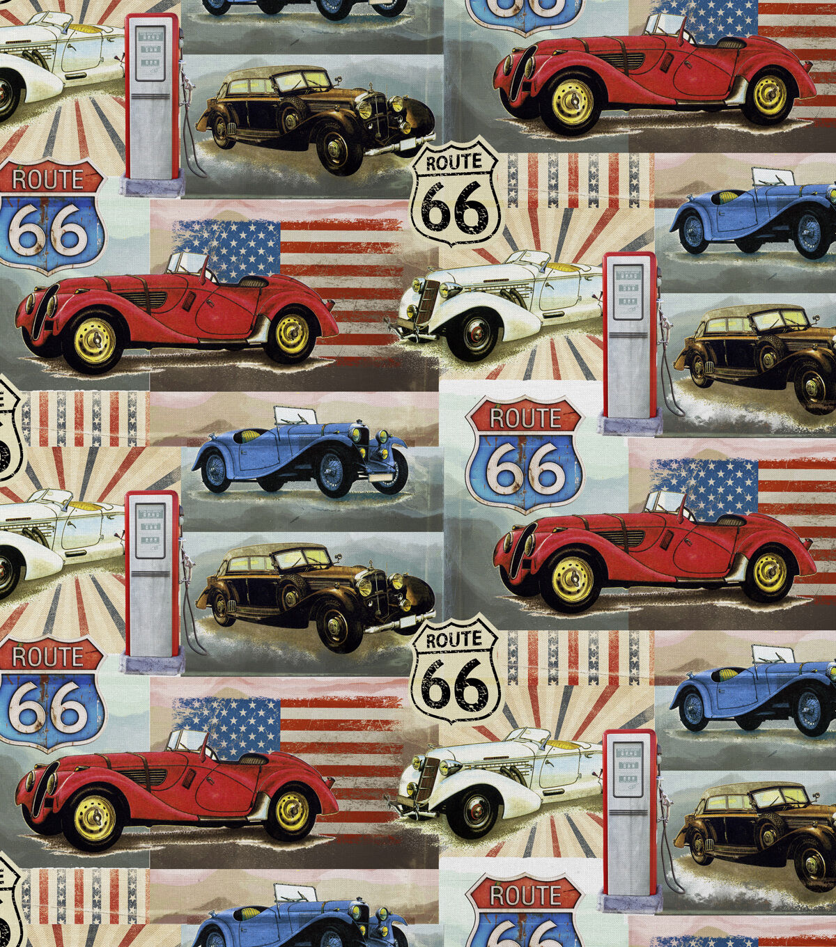 David Textiles Red Vintage American Cars Novelty Cotton Fabric