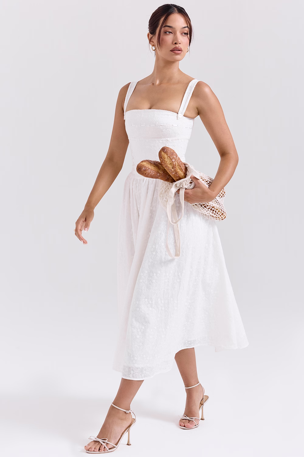 white broderie anglais midi sundress