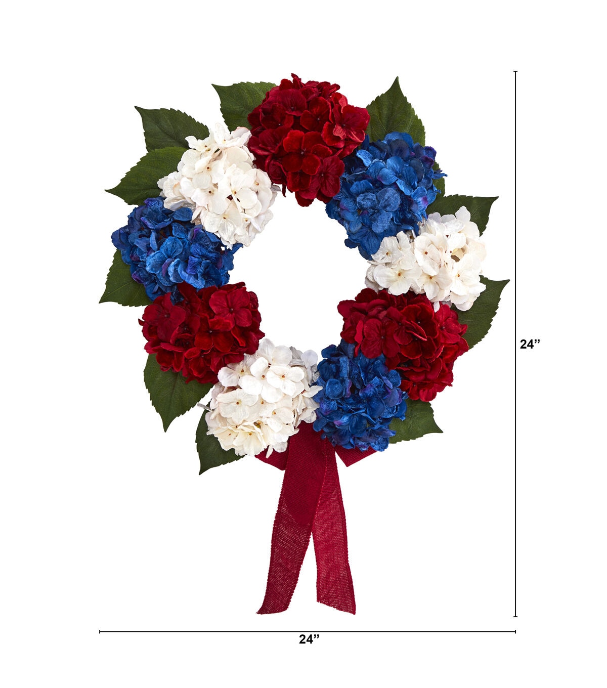 Nearly Natural 24 Red, White and Blue Hydrangea Artificial Wreath