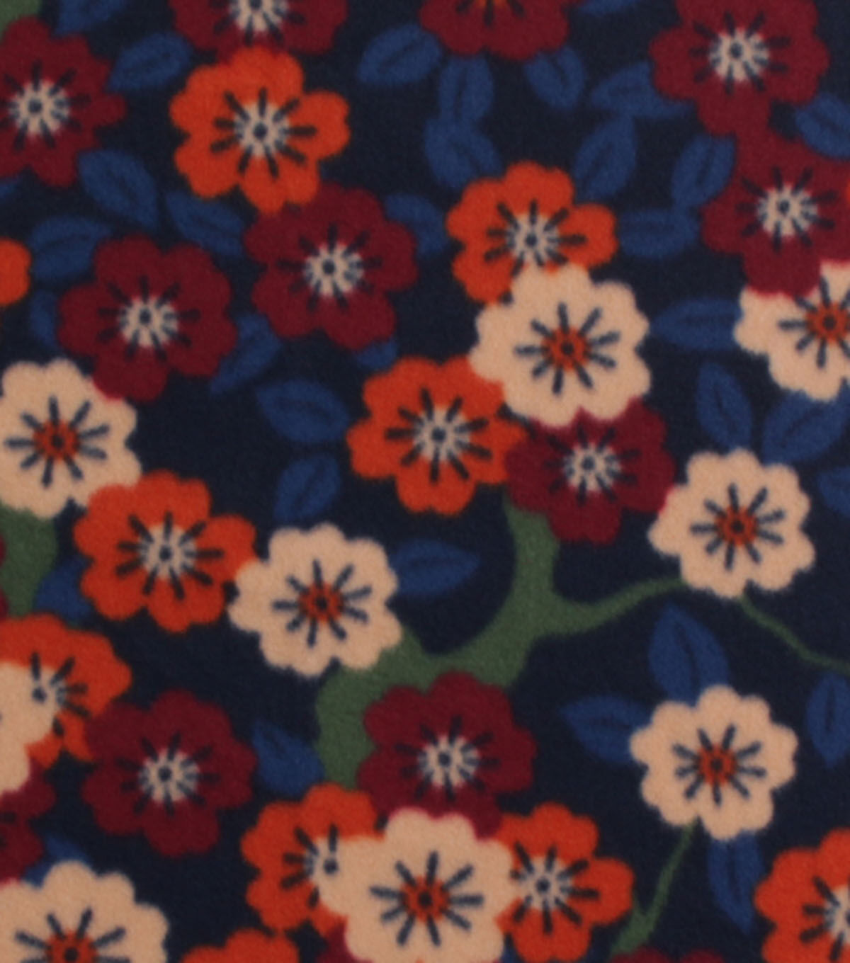 Warm Floral on Navy Blizzard Fleece Fabric