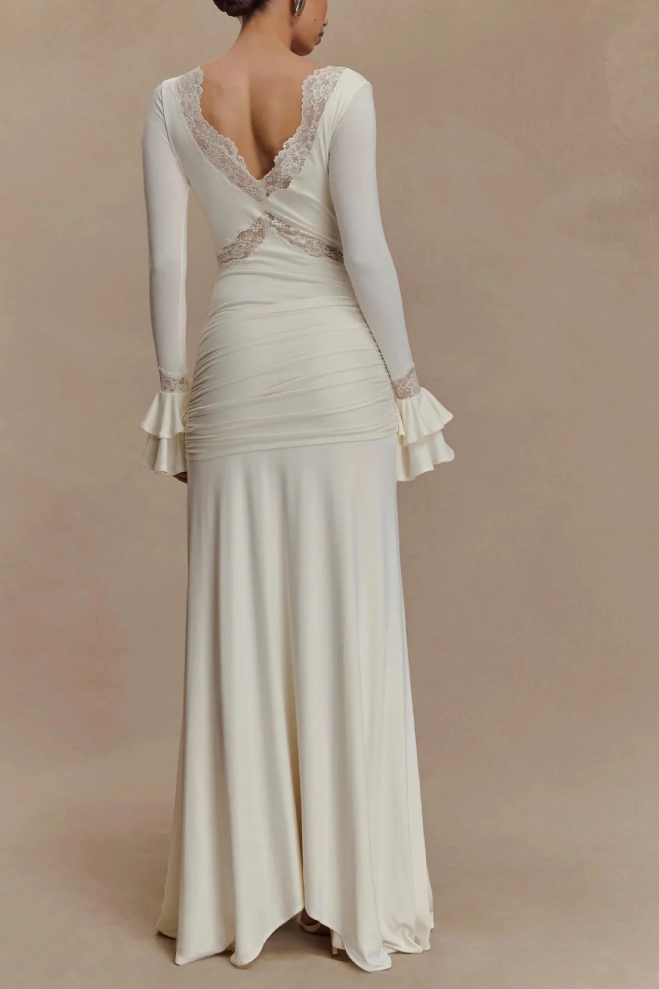Lace Patchwork Flare Sleeve Tie-up Maxi Dress