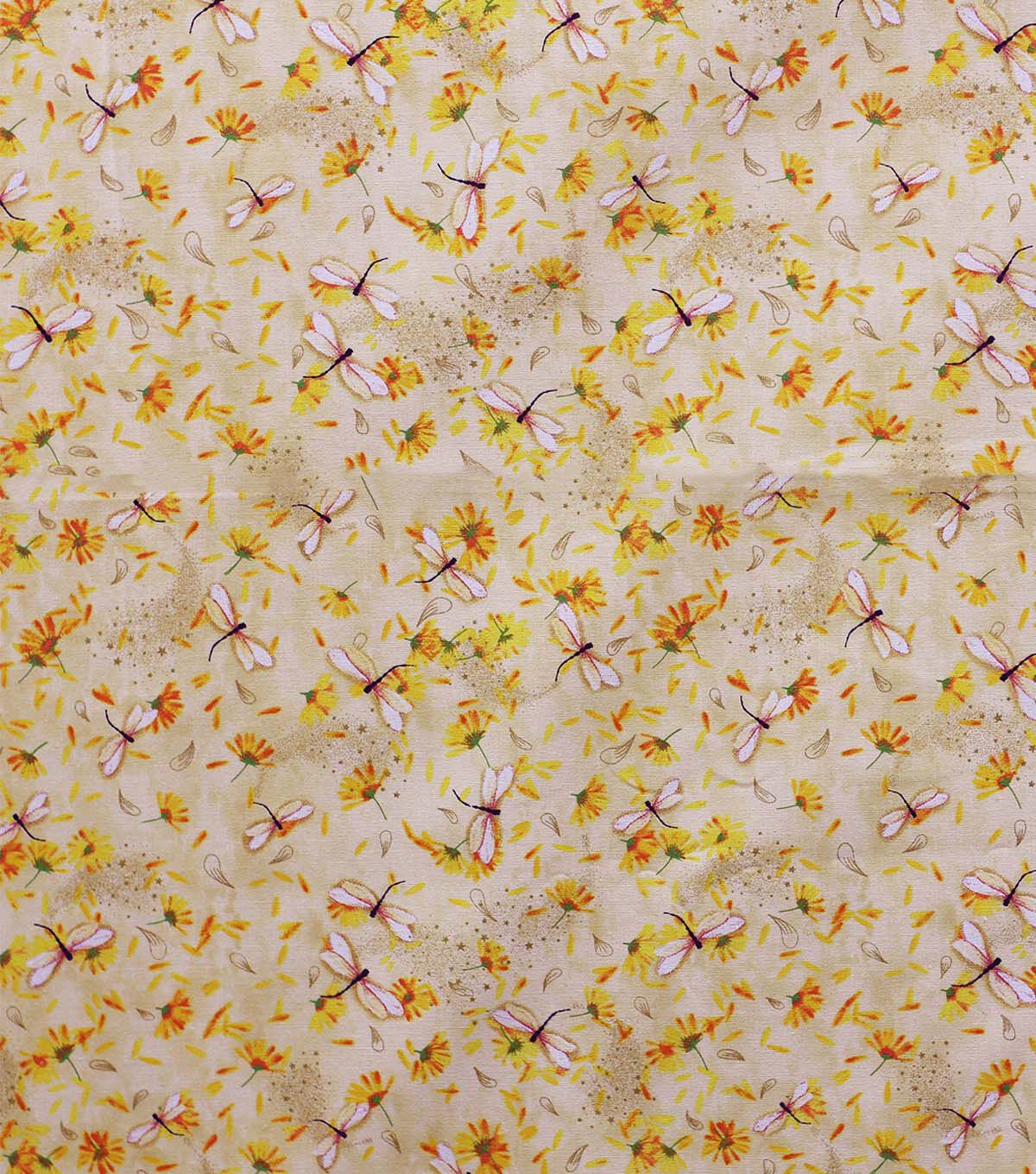 Dragonfly & Floral Quilt Metallic Cotton Fabric by Keepsake Calico
