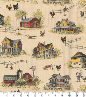 Fabric Traditions Chickens On Farm Tan Novelty Cotton Fabric