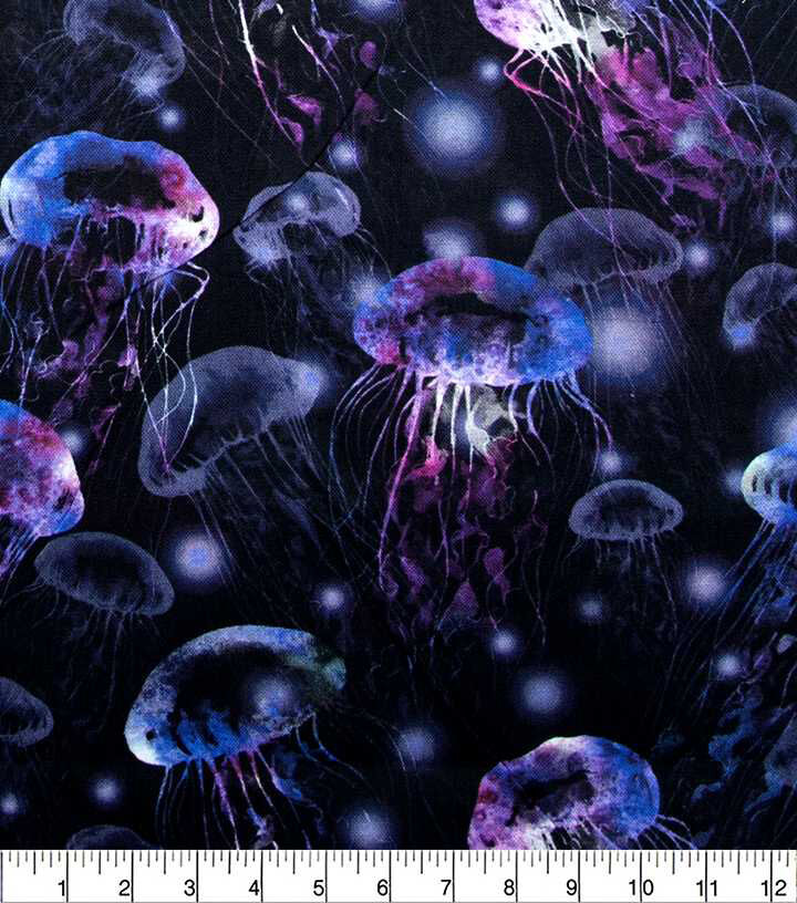 Jellyfish On Navy Novelty Cotton Fabric