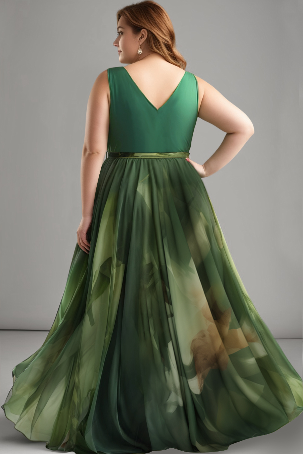 Flycurvy Plus Size Wedding Guest Green Chiffon Floral Print Wrap Slit Cami Maxi Dress