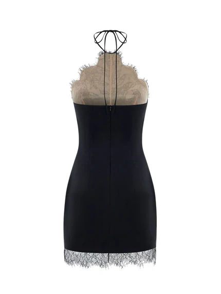Subductix Halterneck Lace Mini Dress In Black