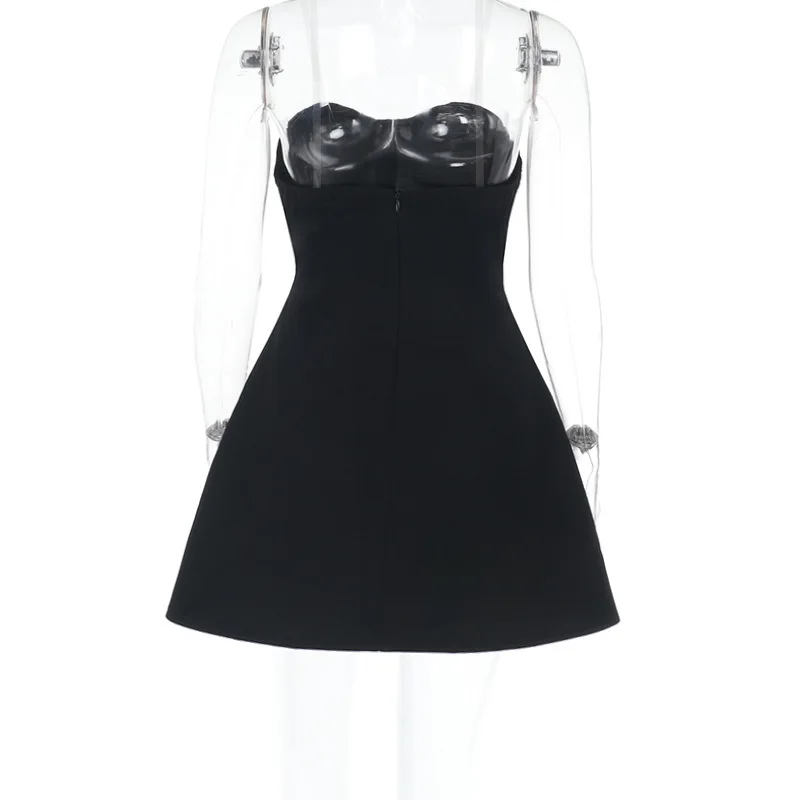 Black Flare Structured Tube Mini Dress