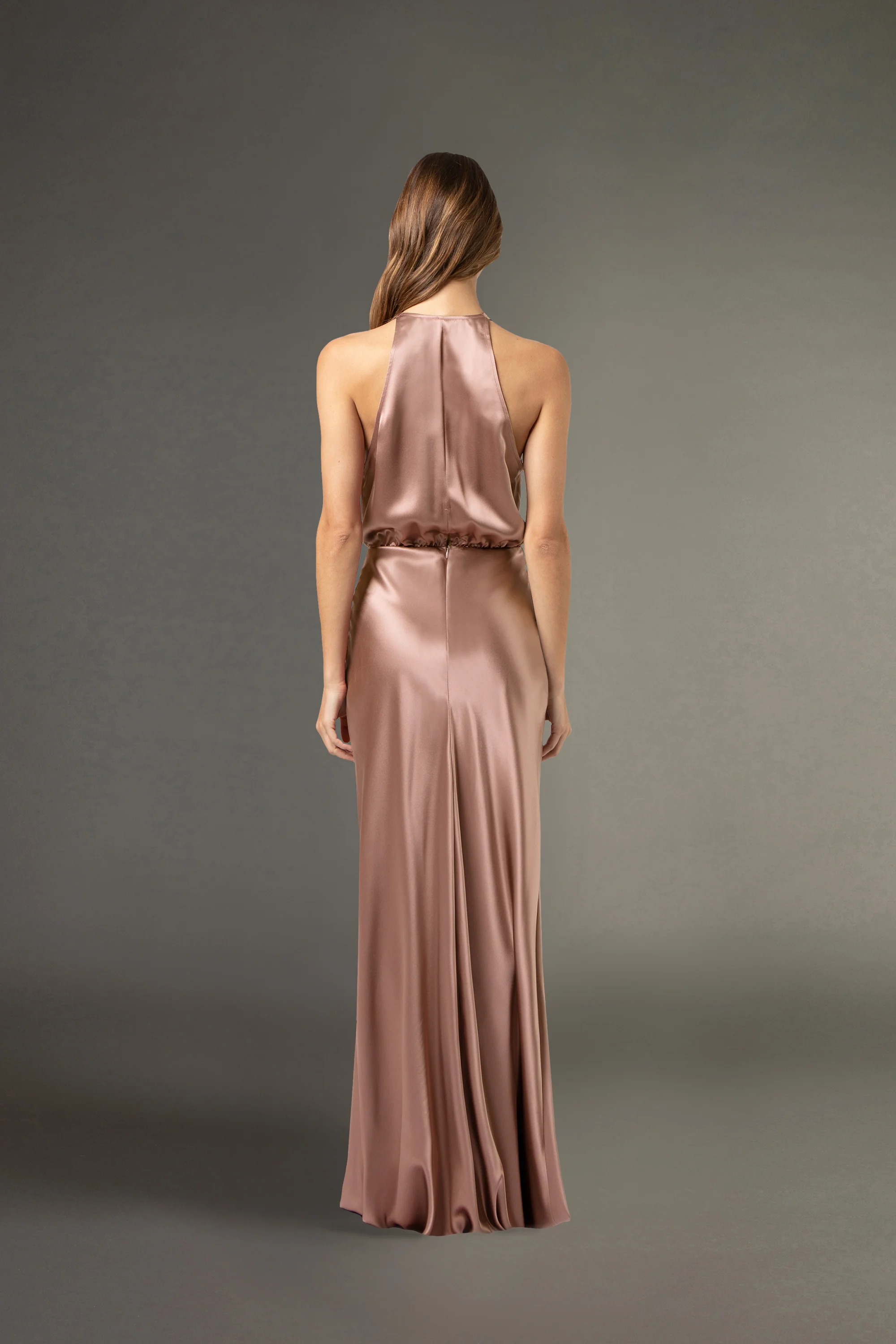 Halter draped gown - blush