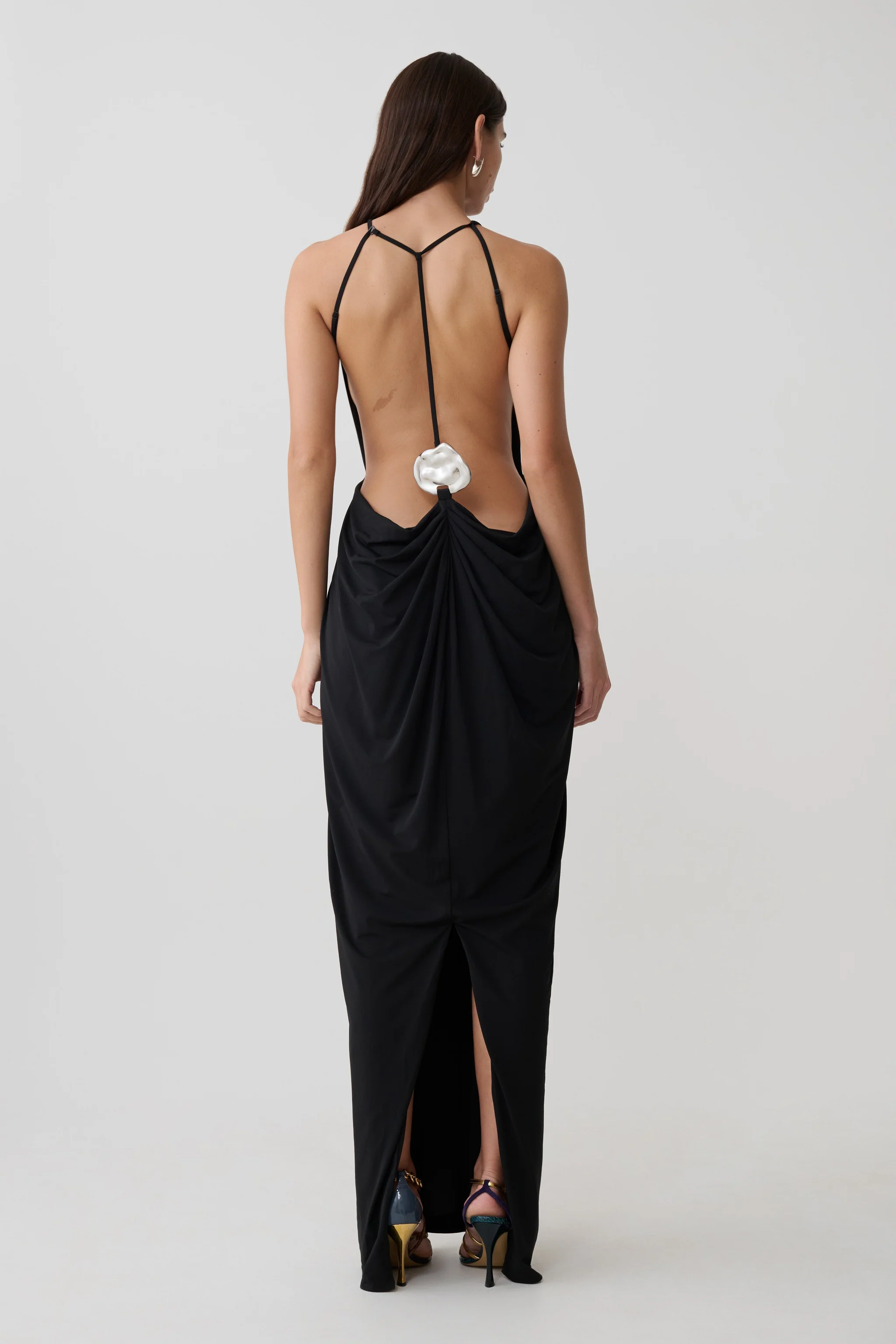 Low Back Halter Maxi Dress - Black