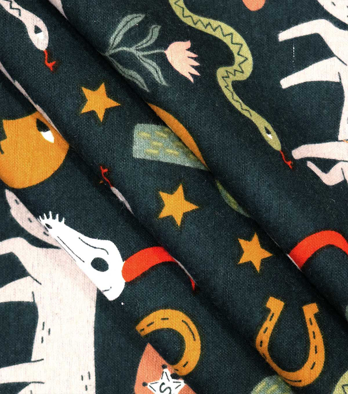 Western Icons On Black Super Snuggle Flannel Fabric
