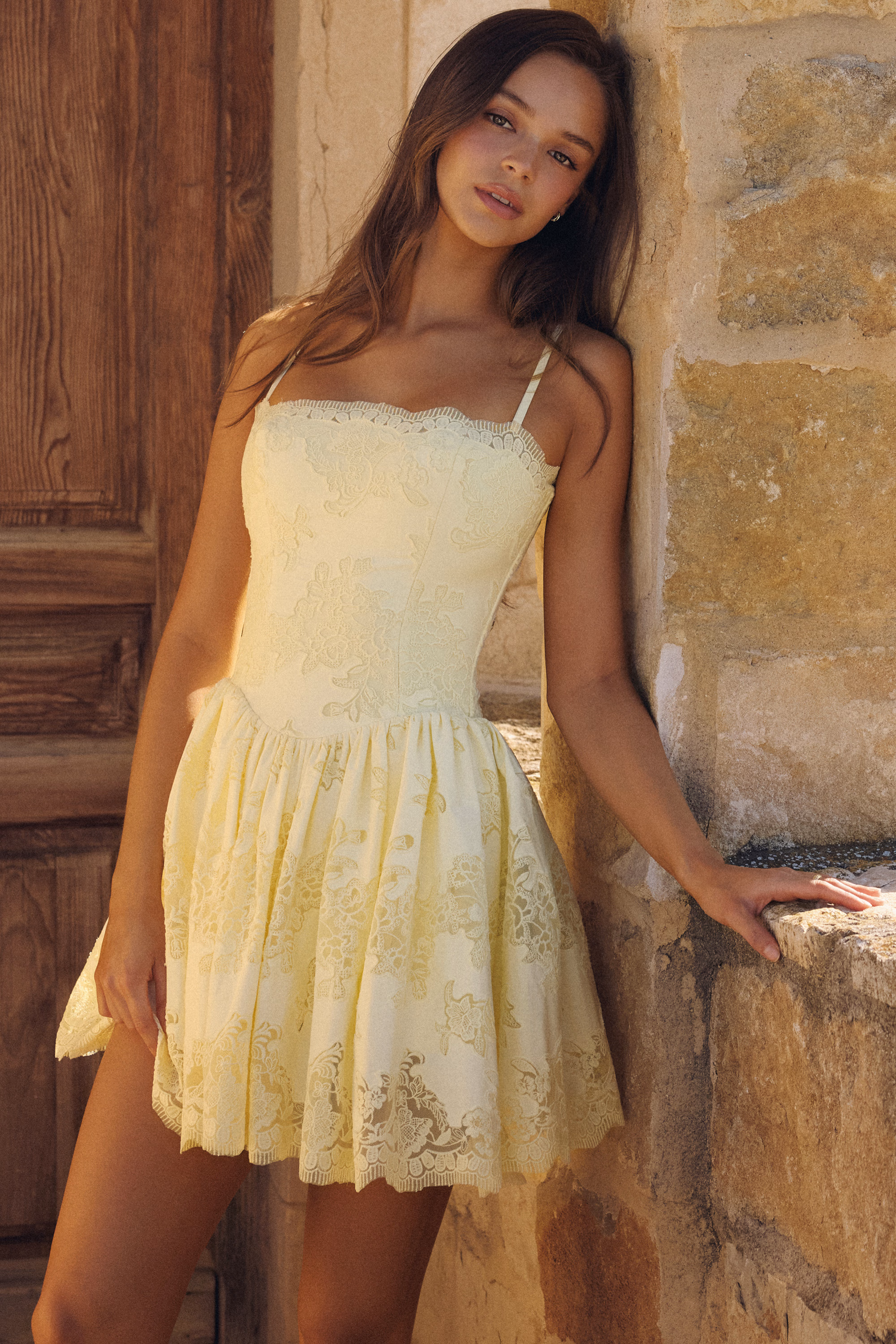 lemon custom lace cotton broderie anglaise mini dress