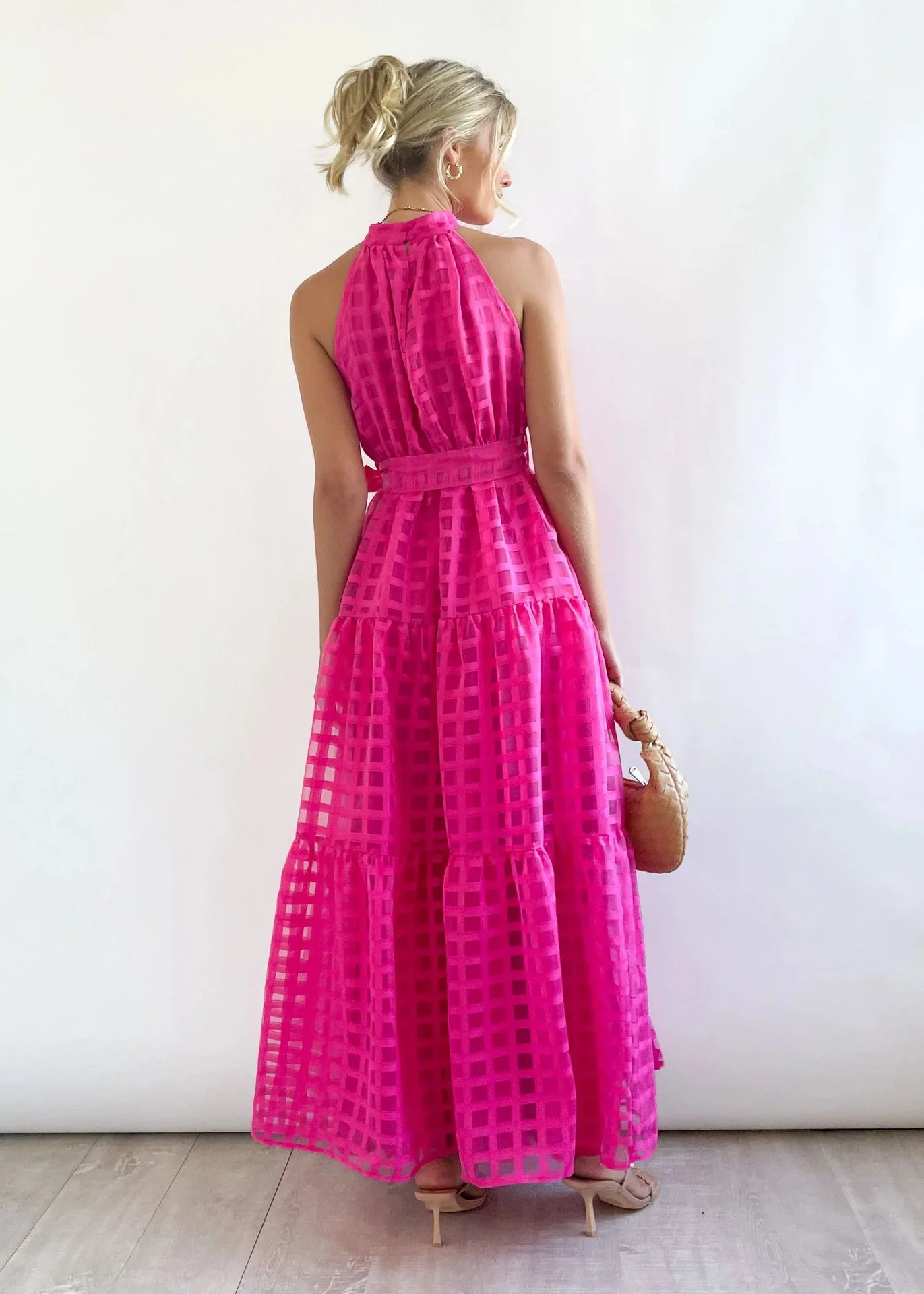 2023 Fashion Trends | Hot Pink Halter Retro Maxi Summer Dress