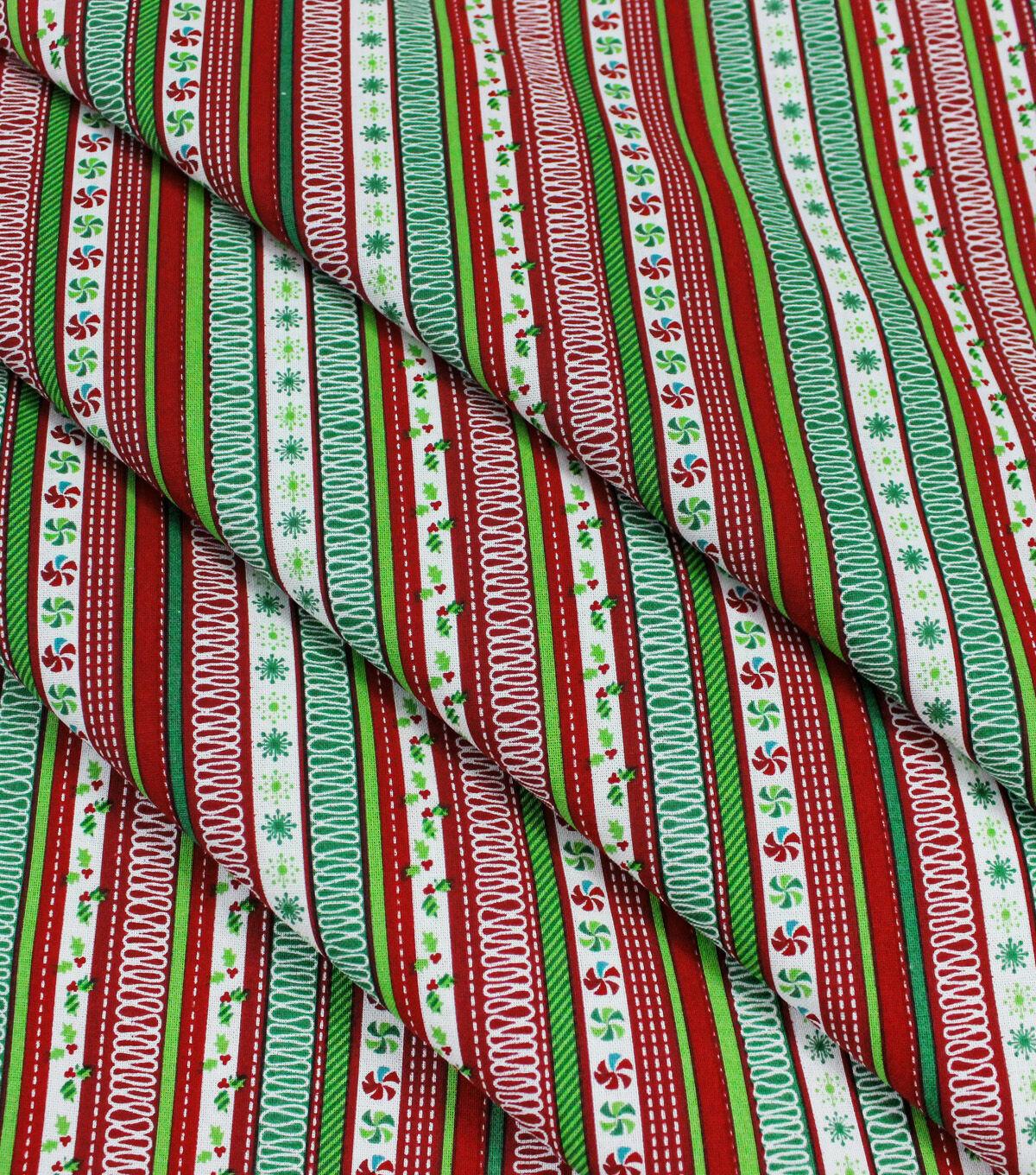 Red & Green Holly Striped Christmas Cotton Fabric