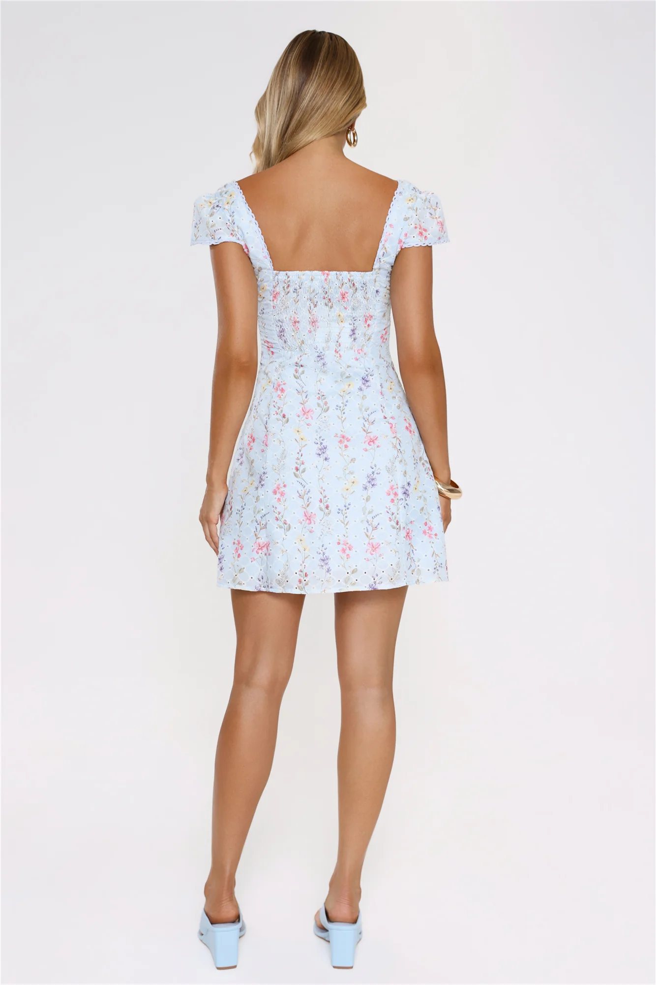 Too Cute To Care Embroidered Mini Dress Blue