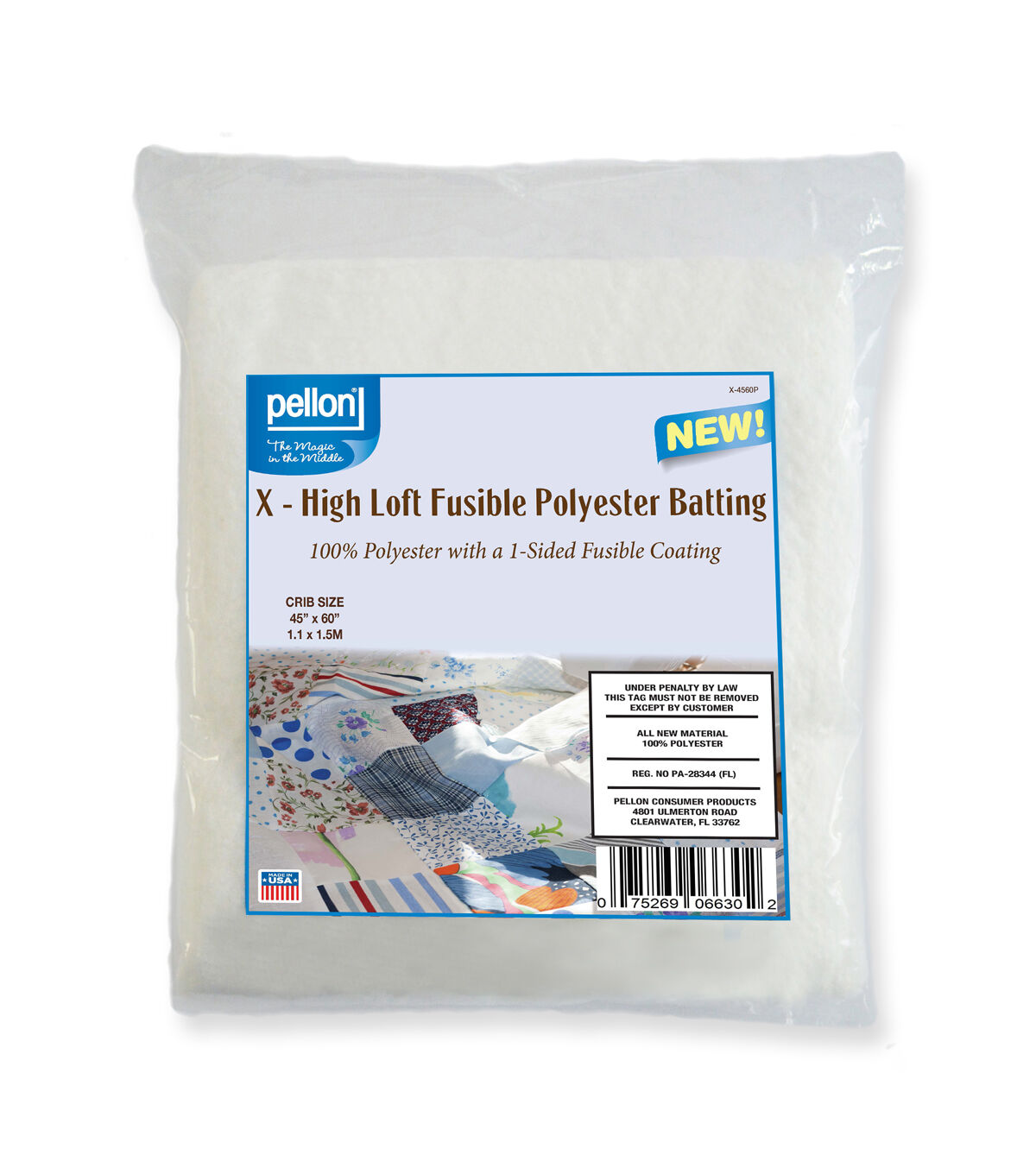 Pellon 1 Sided Fusible Polyester Batting 45 x 60