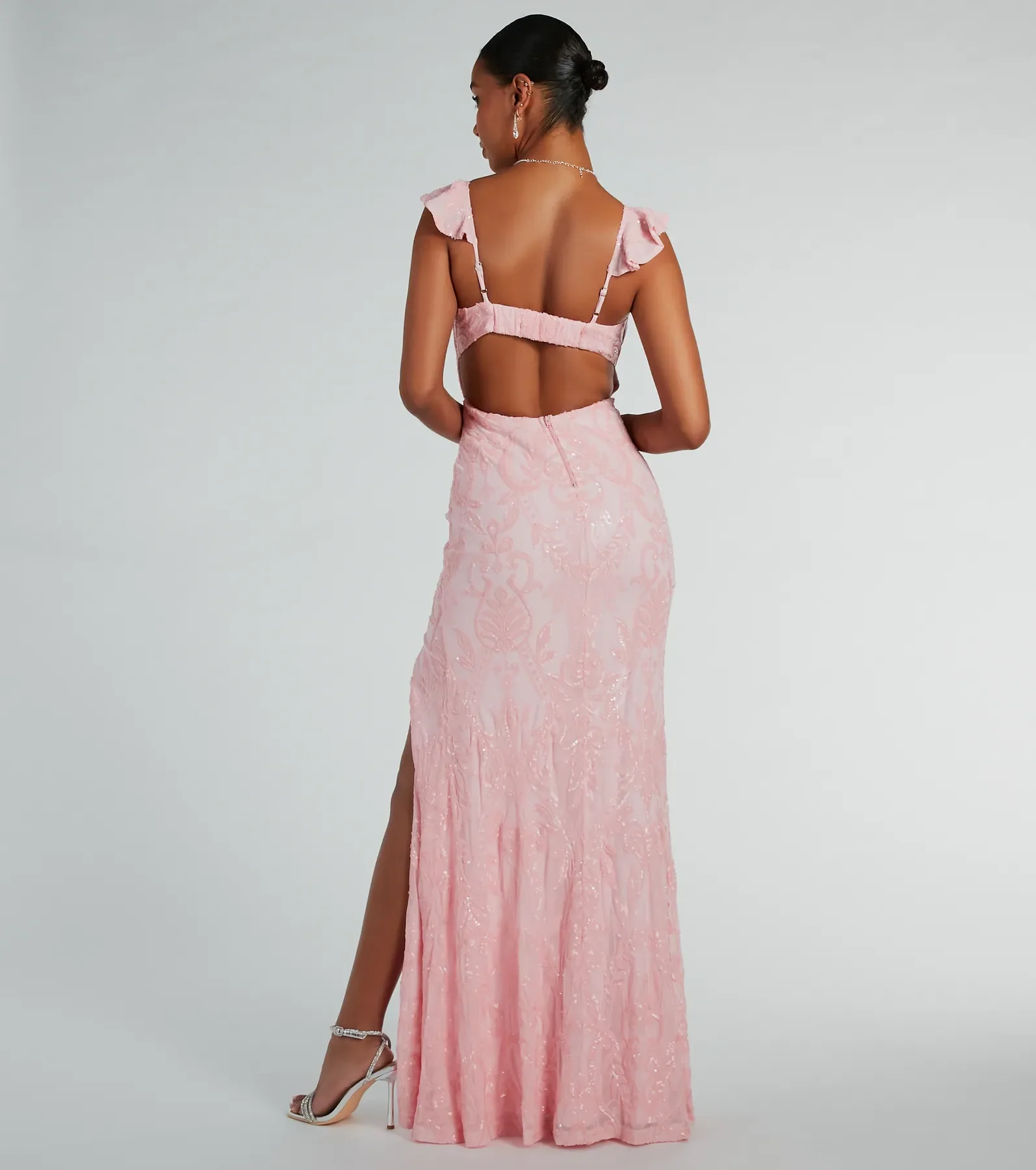 Estella V-Neck Column Long Sequin Formal Dress