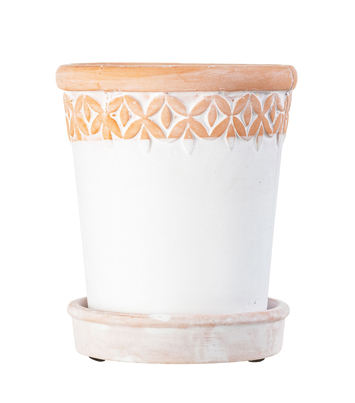 4 Whitewashed Terracotta Pot With Geometric Accemt by Bloom Room